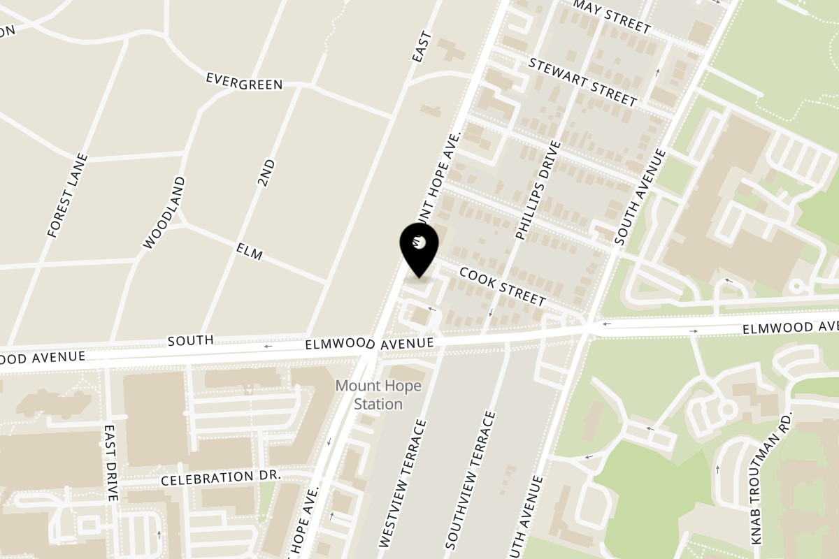 Map showing the location of Elmwood Inn on 1256 Mt Hope Ave in Rochester